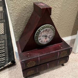 Vintage Red Clock jewelry trinket box 9x12”